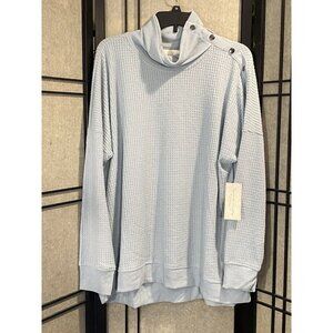 French Laundry Womens Sz 2X Baby Blue Waffle Knit Turtle Neck Snap Details